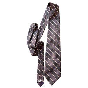 Vintage 80s Jordache Striped Tie Maroon Brown Cream Repp Stripe Textured